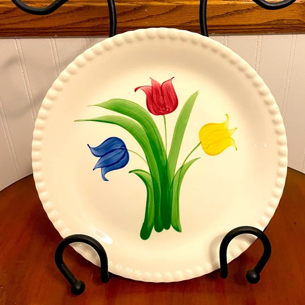 Set of 3 Dinner Plates by Franklin Kent Creations USA‎ Hand Painted Tulips